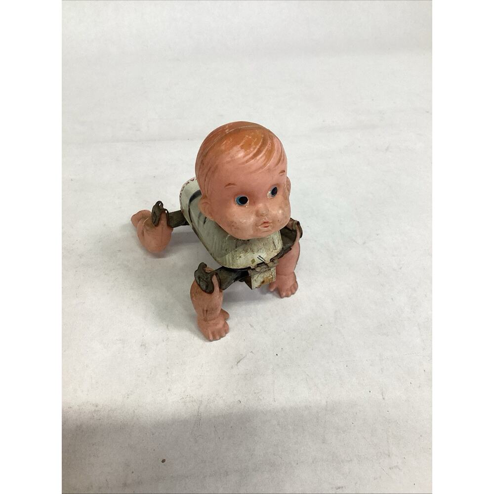 Vintage Wakodo Windup Mechanical Crawling Baby Doll with Key